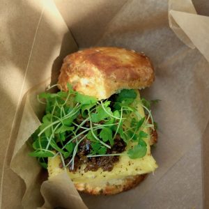 Microgreens on a breakfast sandwich